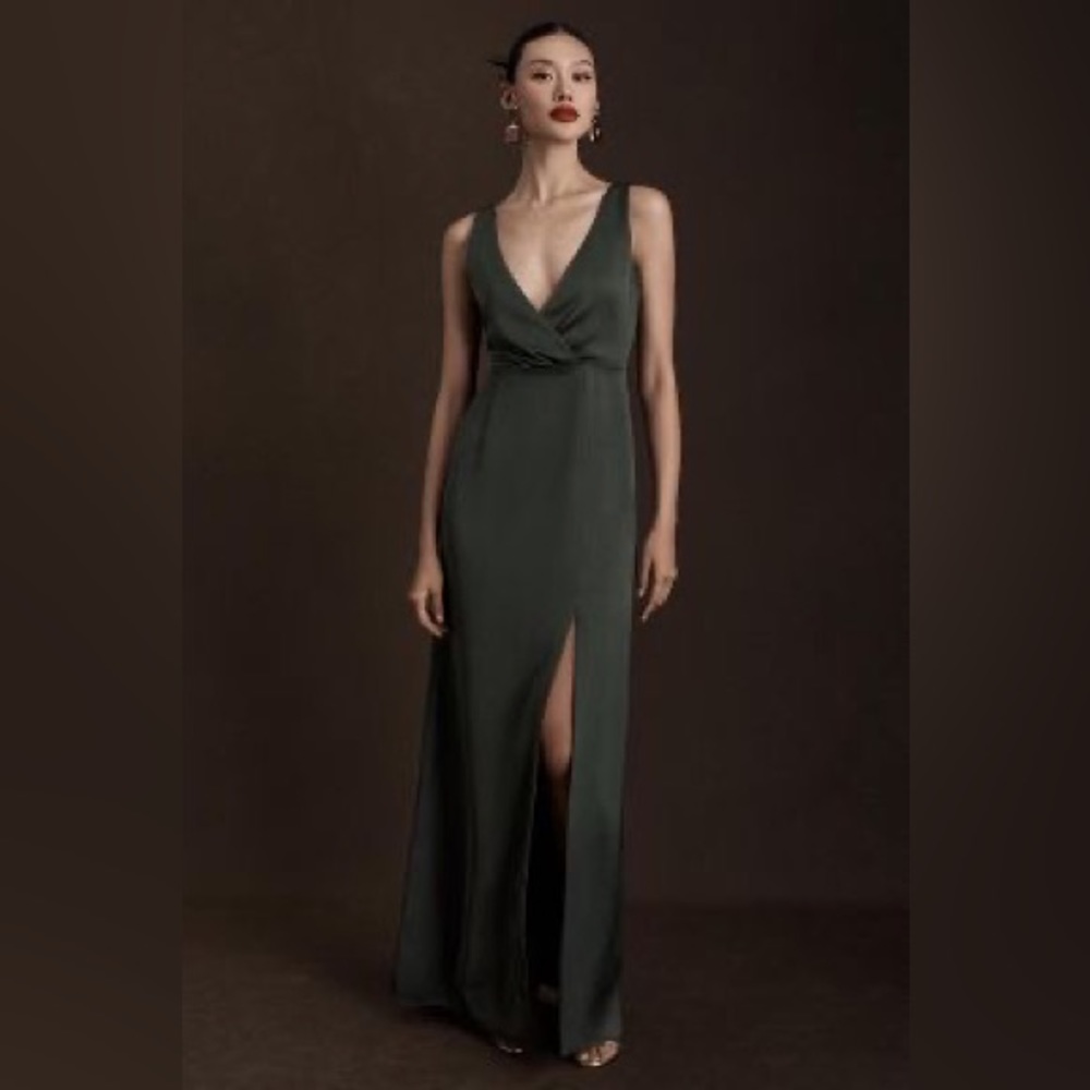 BHLDN PIPER SATIN CHARMEUSE DRESS - Size 6 Forrest Green Bridesmaid Dreess